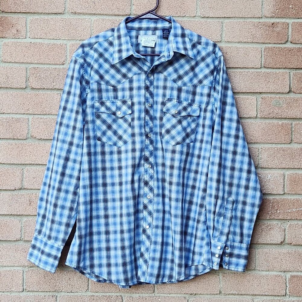 Wrangler Blue Plaid Western Pearl Snap Shirt Men’s Large